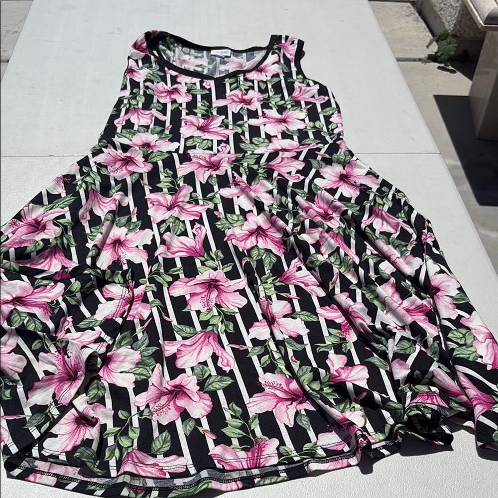 LuLaRoe Black and Pink Floral Midi Dress